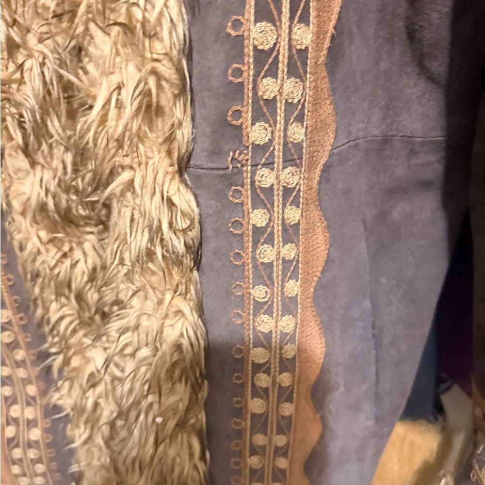 Penny Lane Massini Brown Embroidered suede, leather vintage Jacket with Faux Fur - Picture 7 of 16